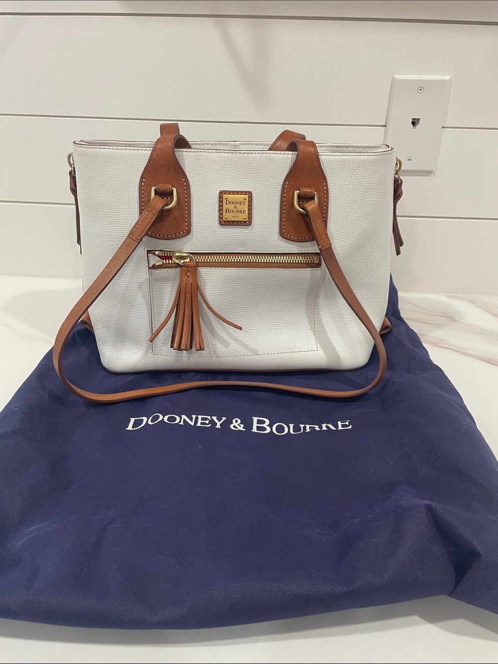 Dooney & Bourke White Shoulder Tote with Brown Trim - Picture 10 of 10